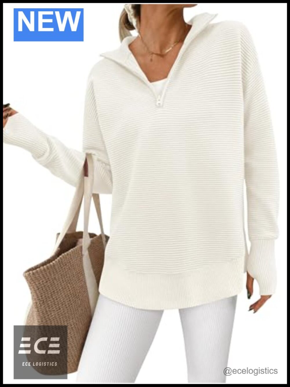 Quarter Zip Pullover Sweater Ribbed Knit Thumbhole Long Sleeve